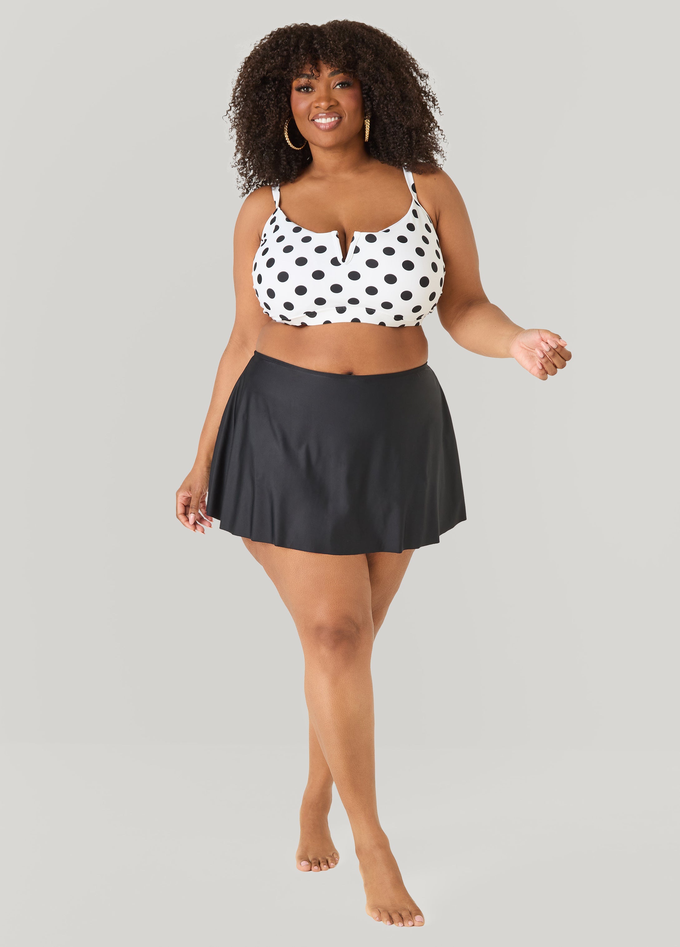 Polka Dot U Ring Bikini Top White Black | Ashley Stewart