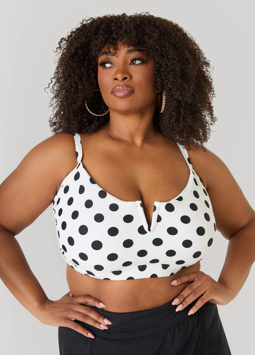 Polka Dot U Ring Bikini Top White Black | Ashley Stewart