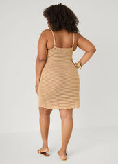 Open Knit Coverup Dress Beige | Ashley Stewart