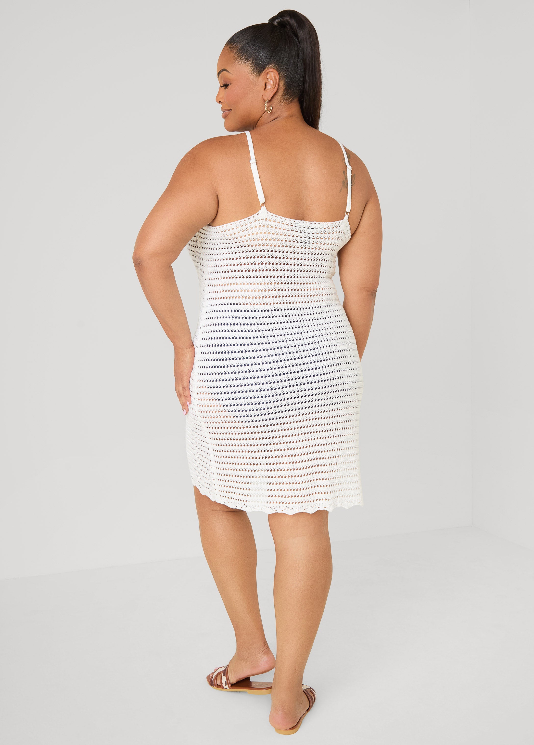Open Knit Coverup Dress Beige | Ashley Stewart