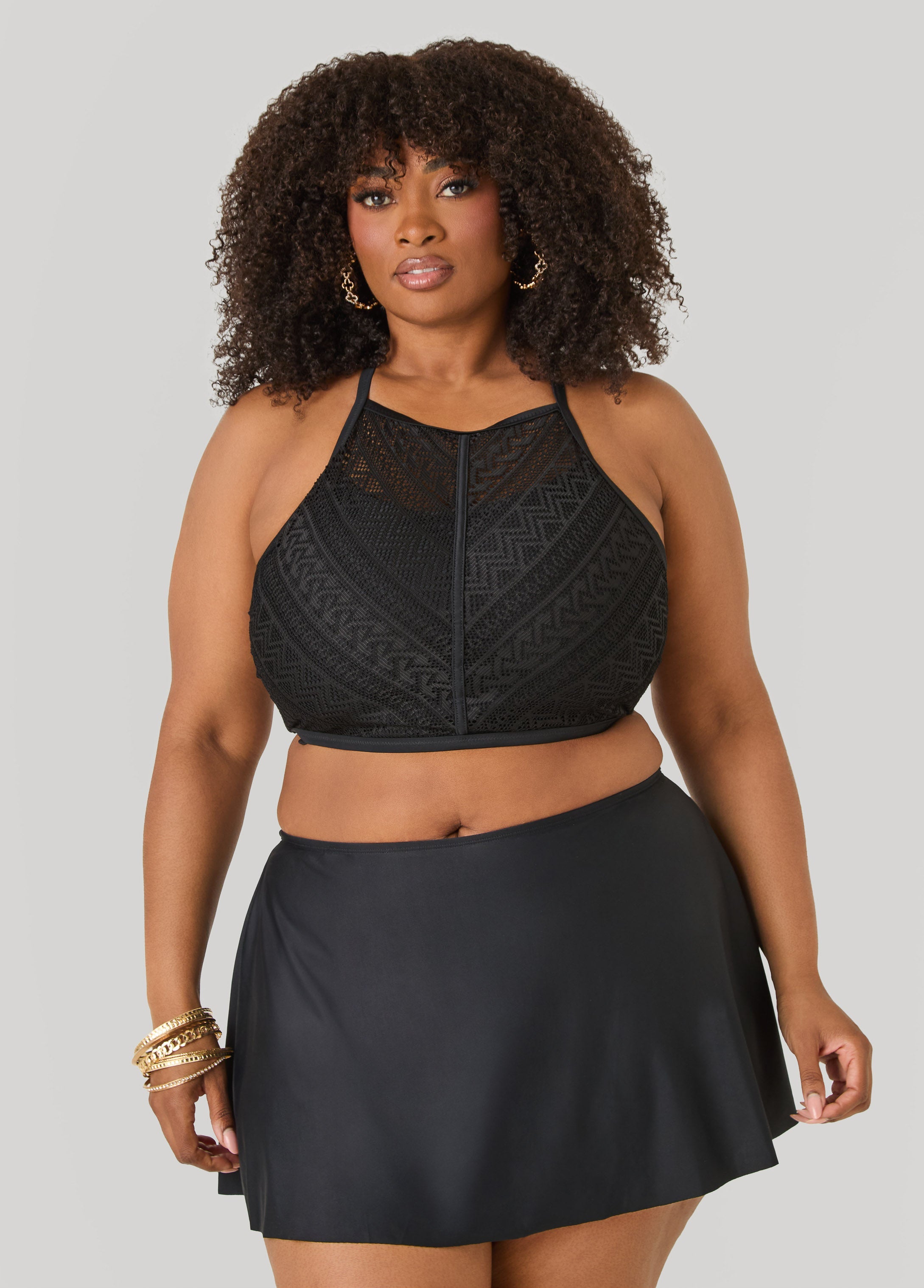 Crochet Bikini Top Black | Ashley Stewart