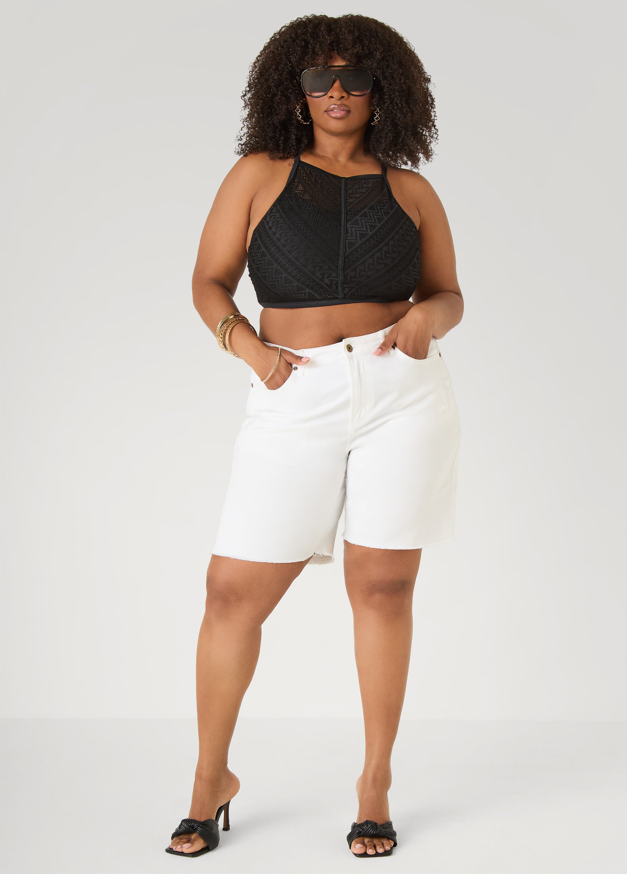 Crochet Bikini Top Black | Ashley Stewart