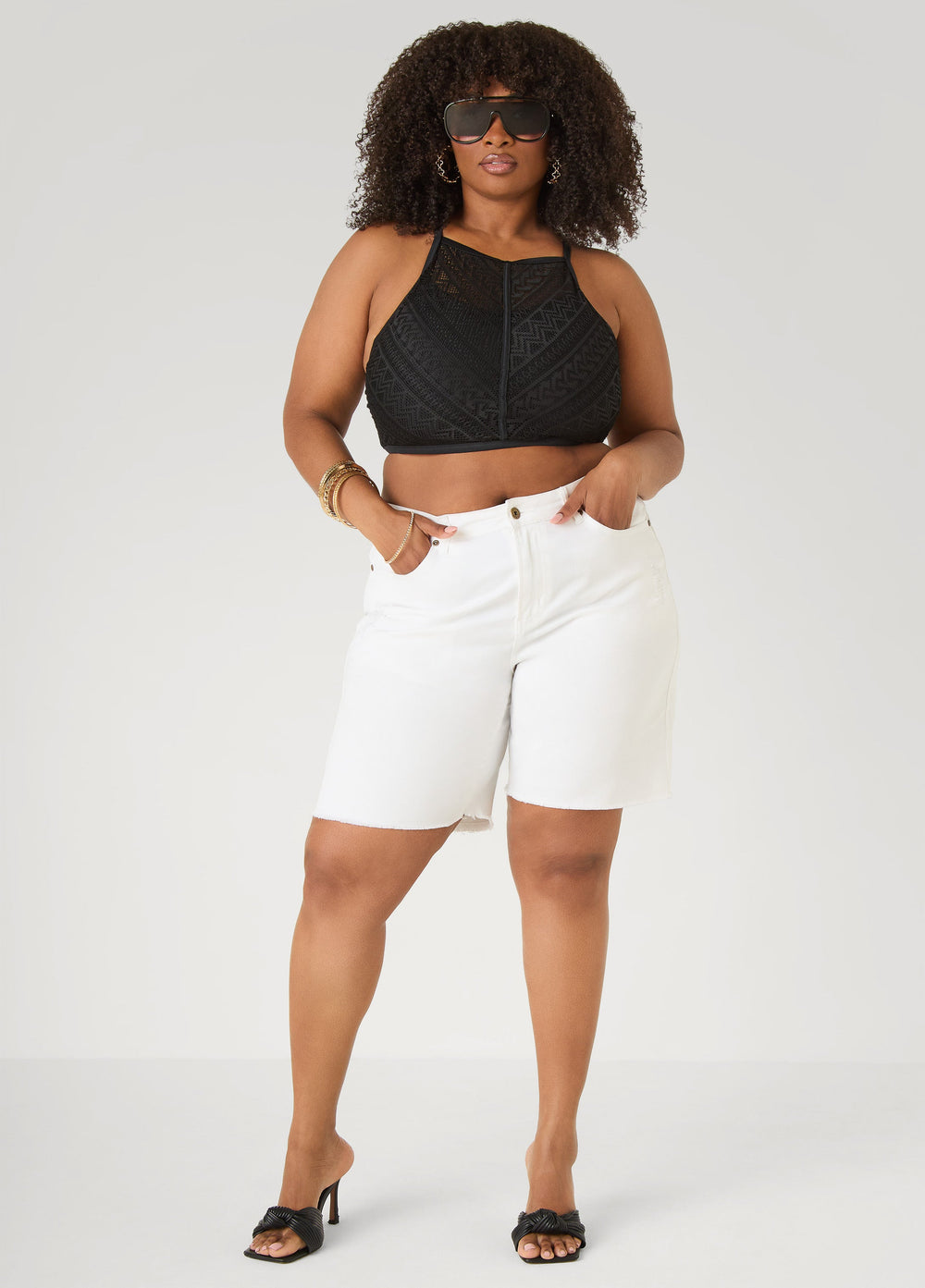 Crochet Bikini Top Black | Ashley Stewart
