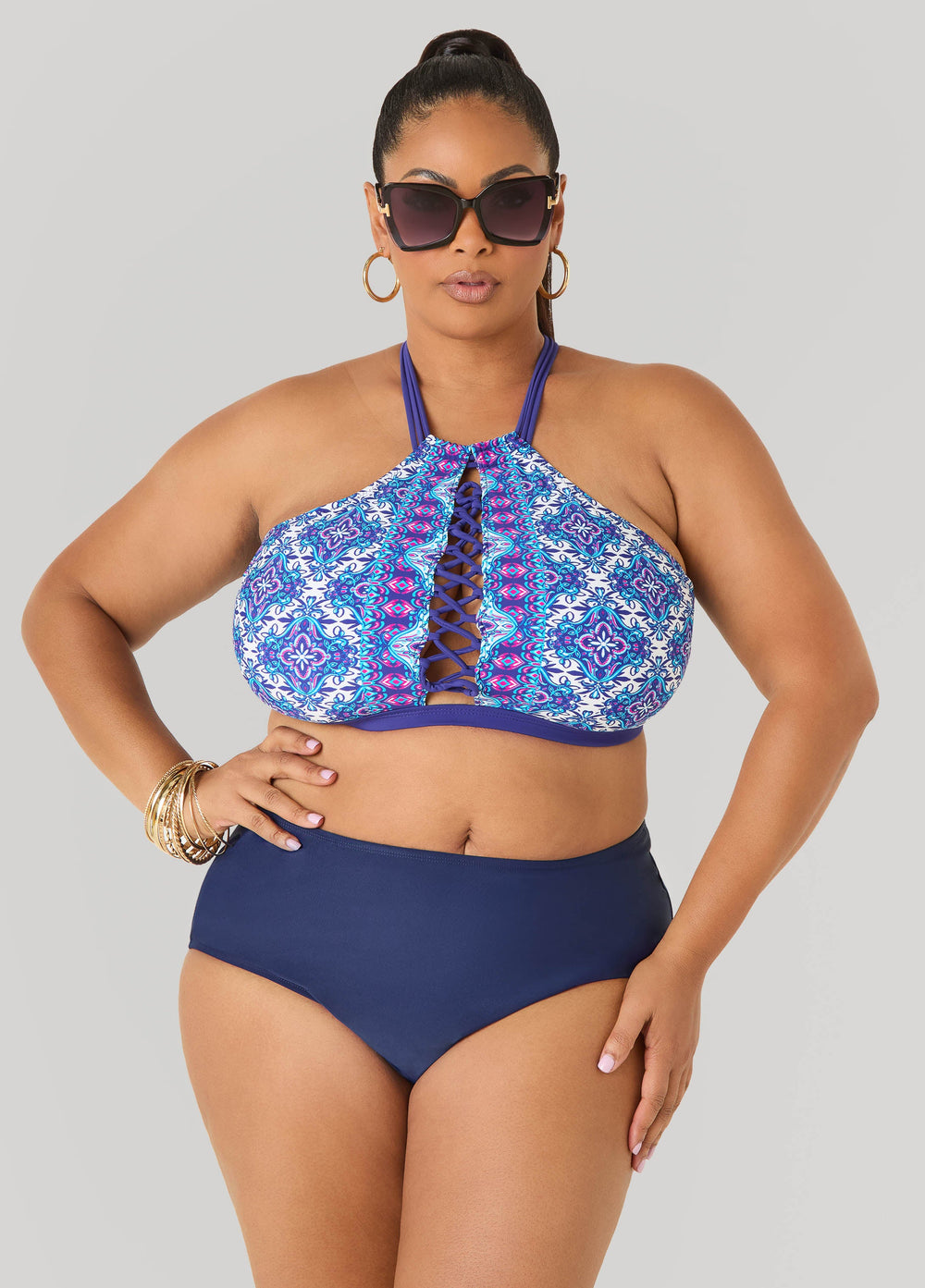 High Rise Swim Briefs Navy | Ashley Stewart