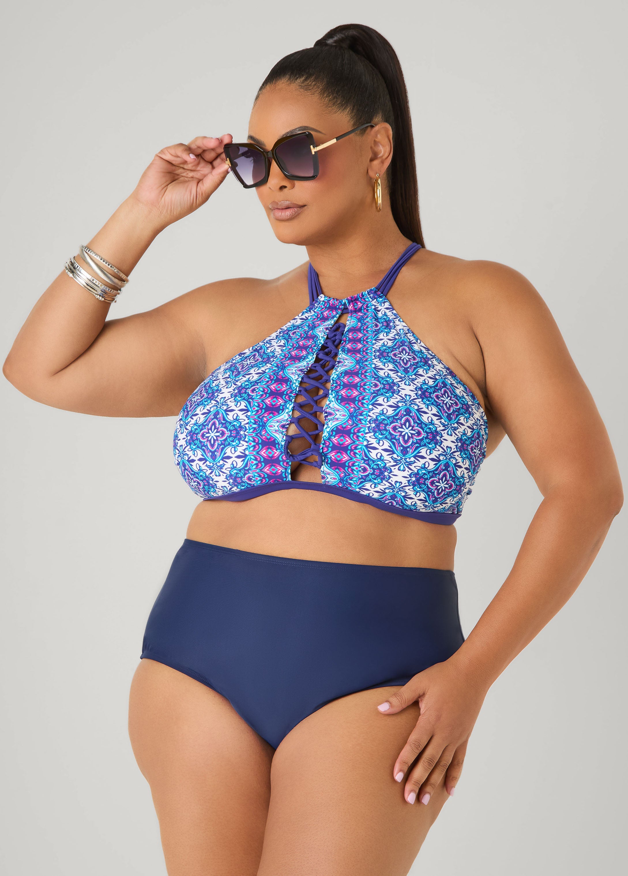 High Rise Swim Briefs Navy | Ashley Stewart
