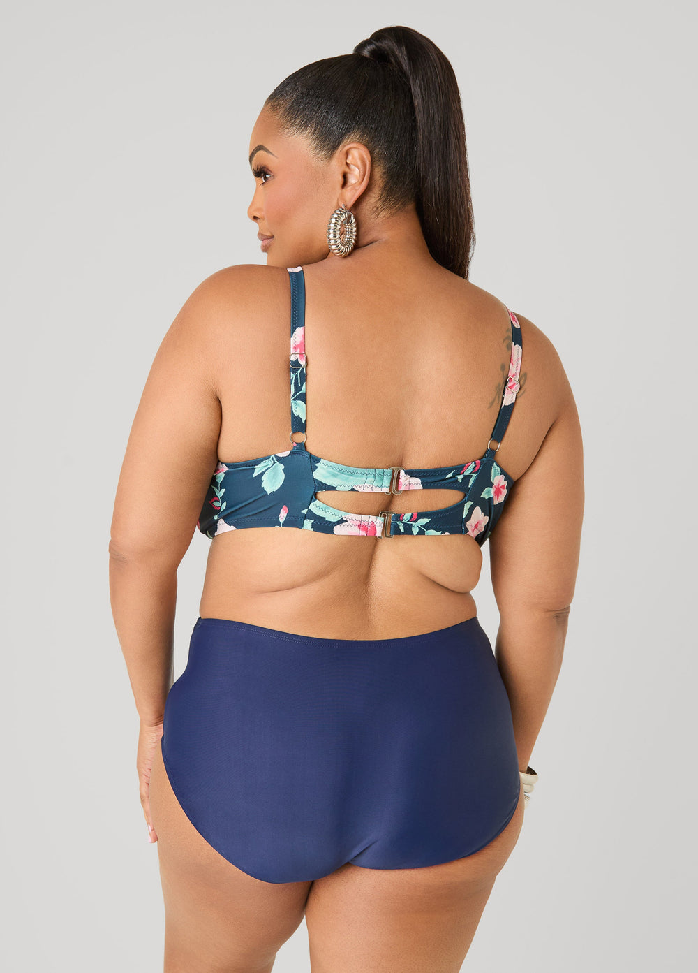 Convertible Floral Bikini Top Navy | Ashley Stewart