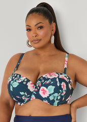 Convertible Floral Bikini Top Navy | Ashley Stewart
