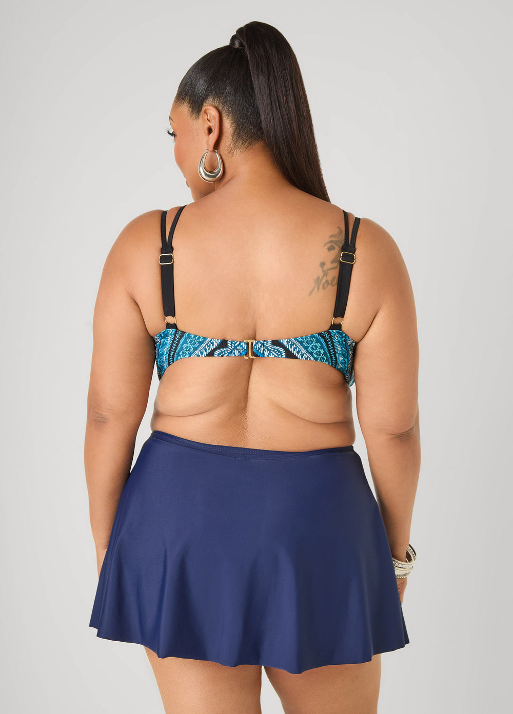 Caged Printed Bikini Top Navy | Ashley Stewart