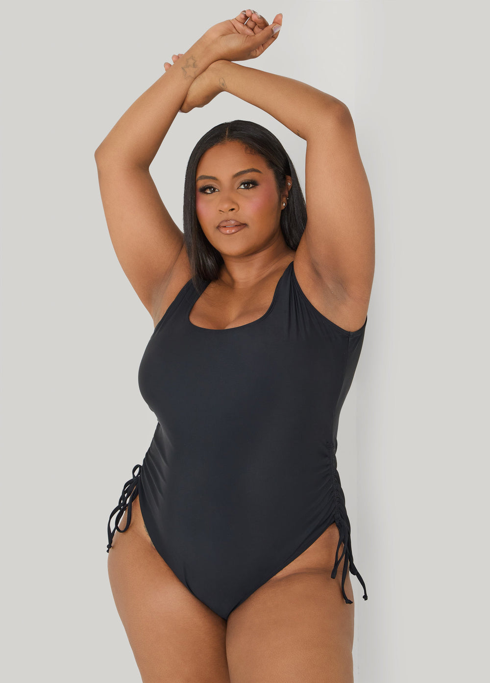 Drawstring Swimsuit Black | Ashley Stewart