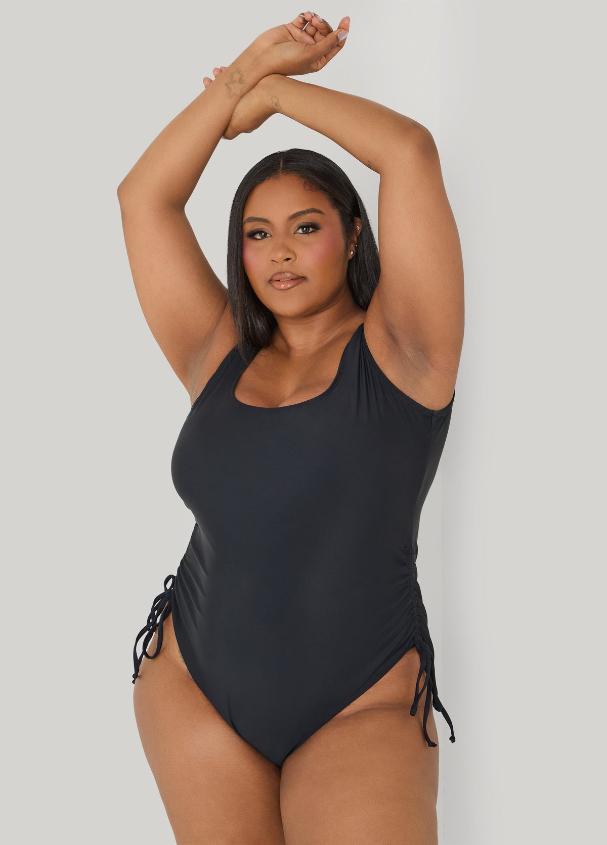 Drawstring Swimsuit Black | Ashley Stewart