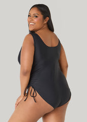 Drawstring Swimsuit Black | Ashley Stewart
