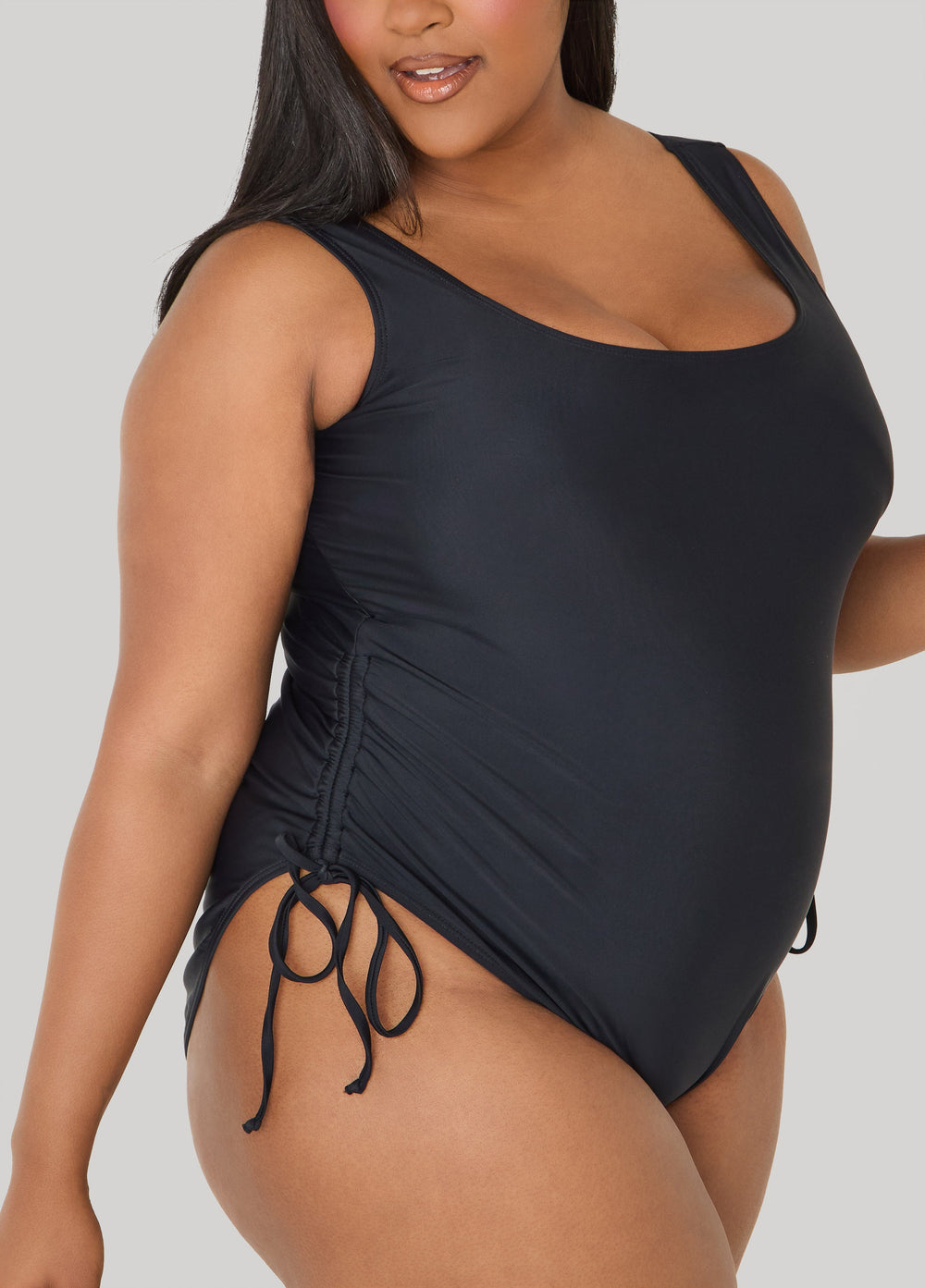 Drawstring Swimsuit Black | Ashley Stewart