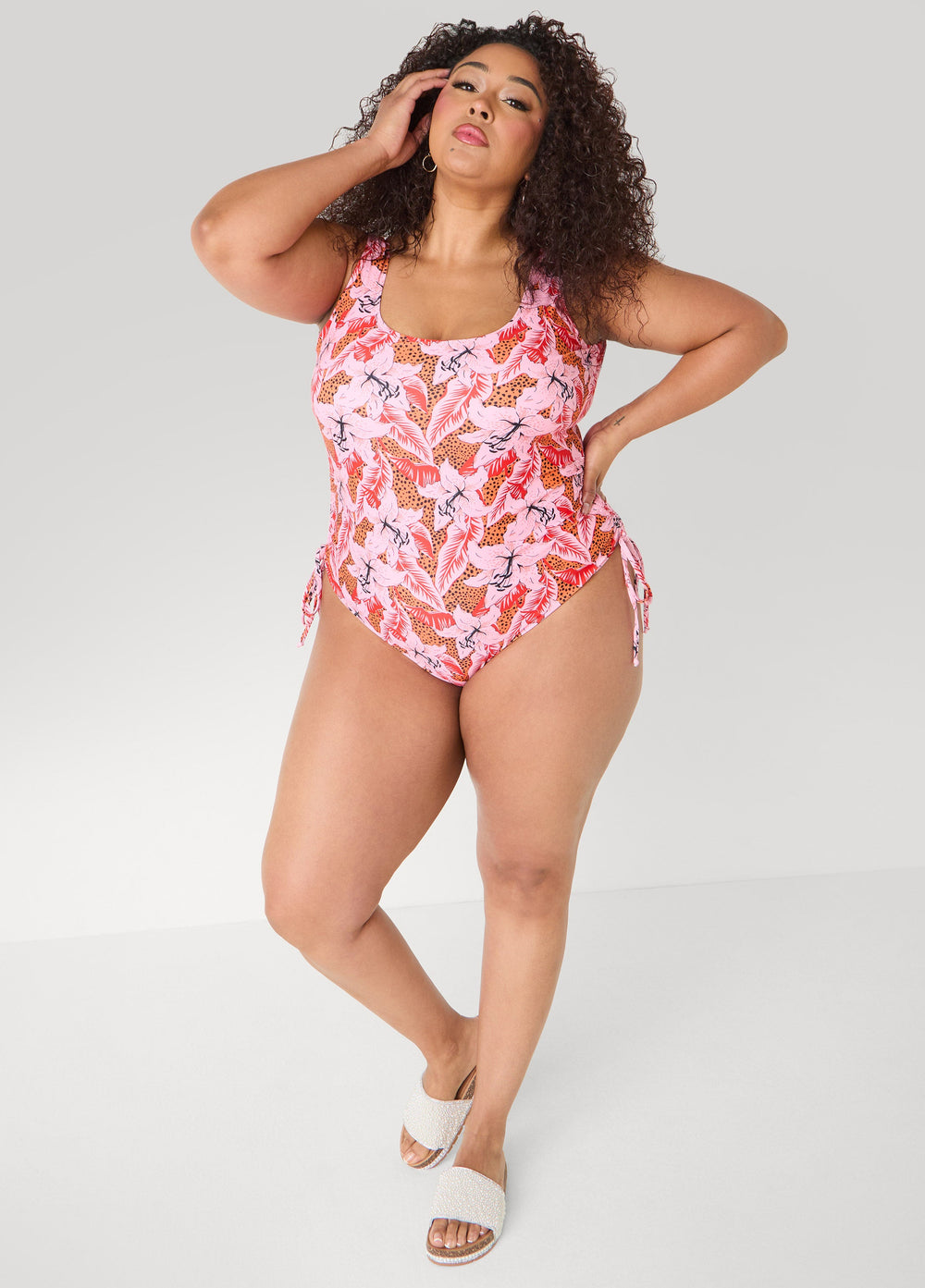 Floral Drawstring Swimsuit Multi | Ashley Stewart