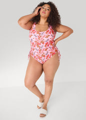 Floral Drawstring Swimsuit Multi | Ashley Stewart