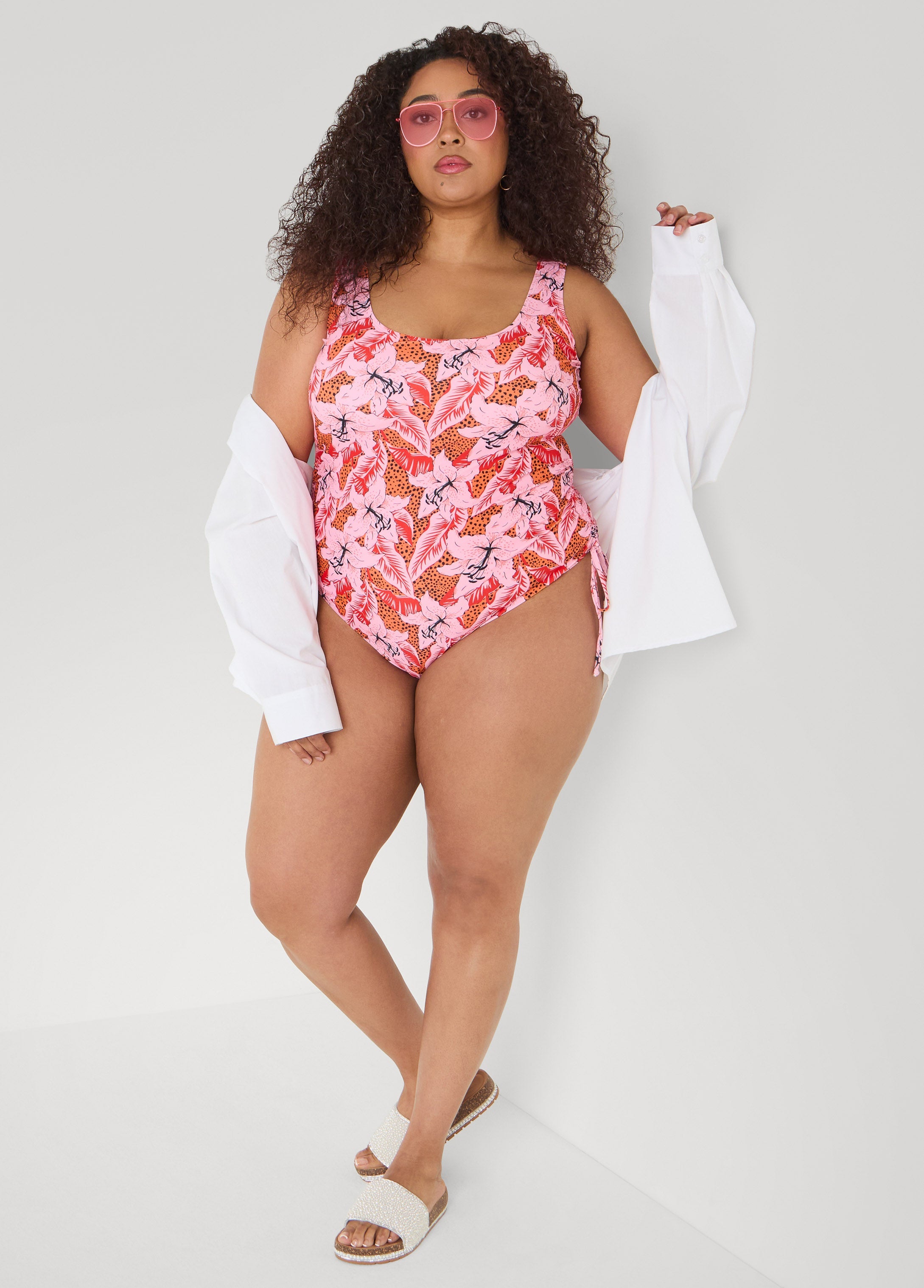 Floral Drawstring Swimsuit Multi | Ashley Stewart