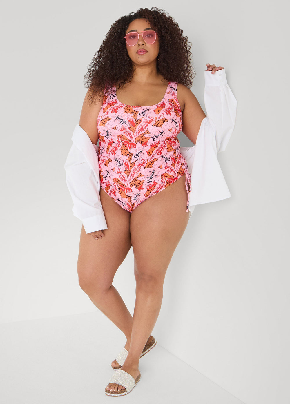 Floral Drawstring Swimsuit Multi | Ashley Stewart