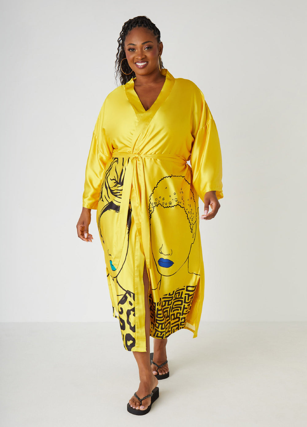 Pardon My Fro™ Mahogany Kimono Yellow | Ashley Stewart