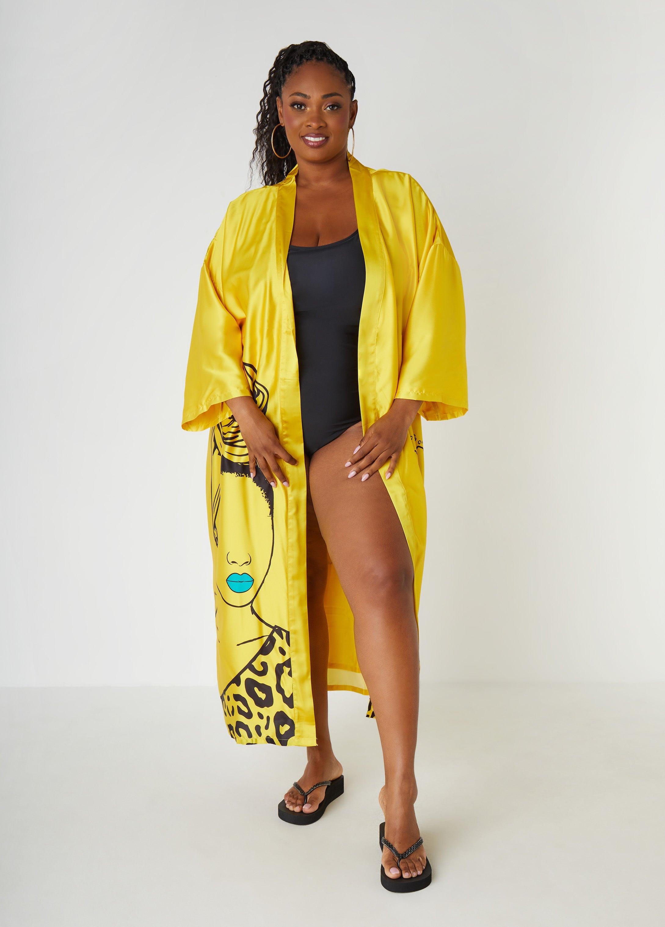 Pardon My Fro™ Mahogany Kimono Yellow | Ashley Stewart