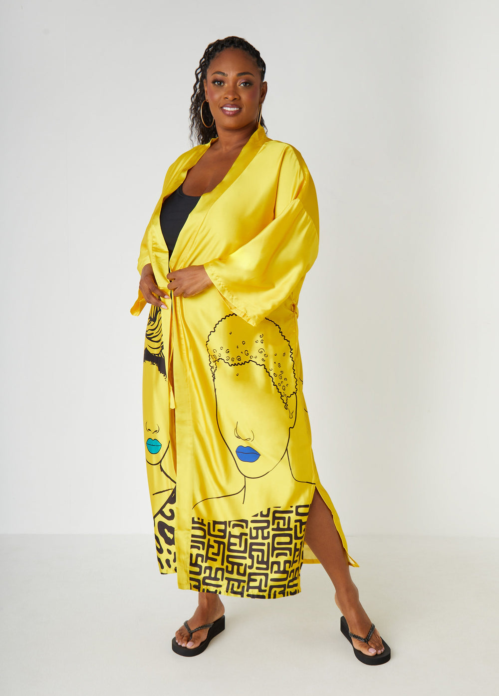 Pardon My Fro™ Mahogany Kimono Yellow | Ashley Stewart