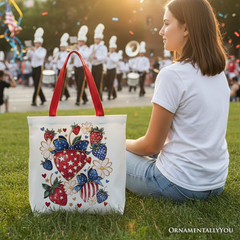 Patriotic Strawberries Tote Bag Red Handle | Ashley Stewart