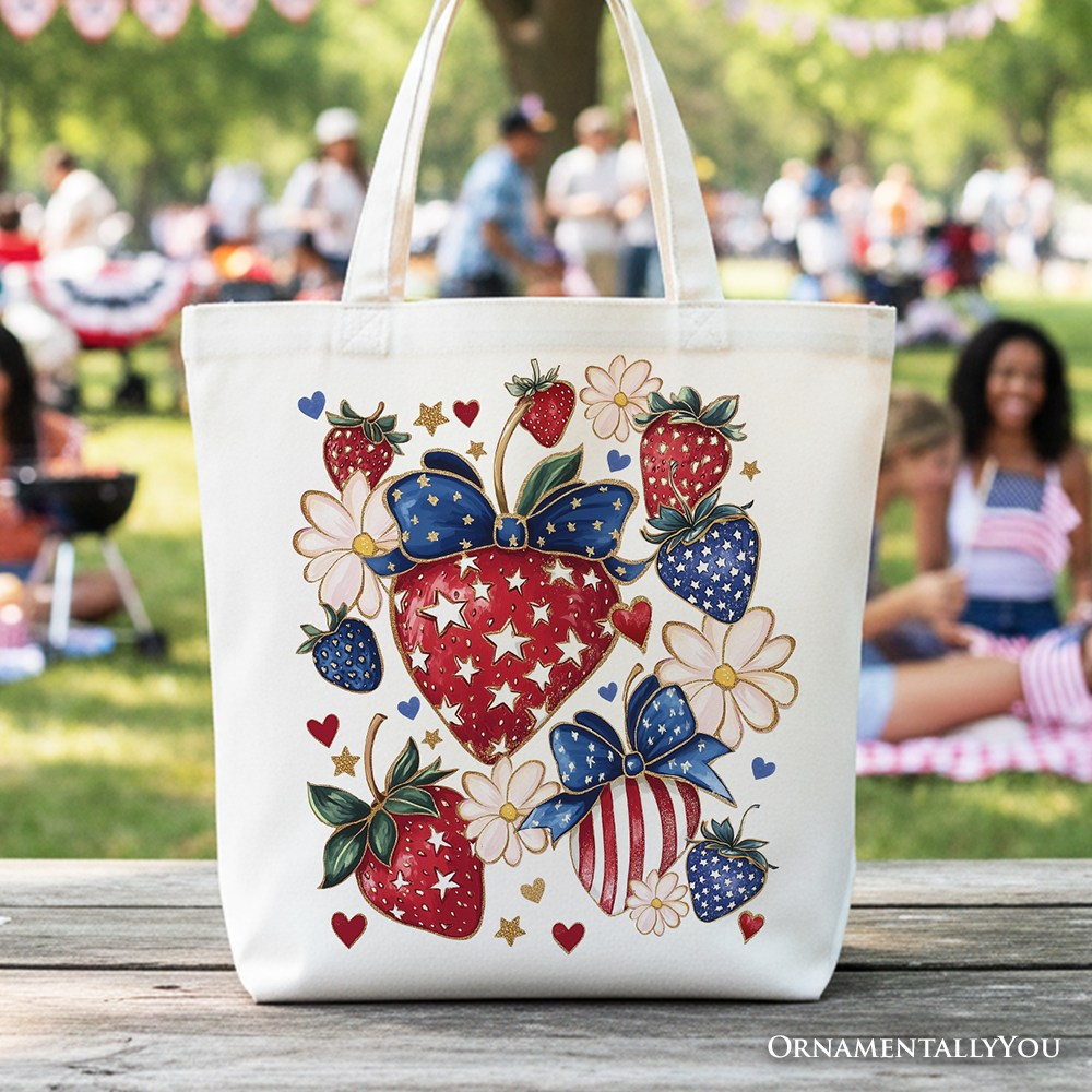 Patriotic Strawberries Tote Bag Red Handle | Ashley Stewart