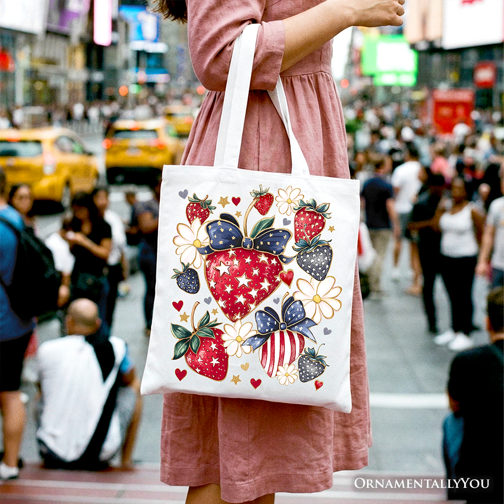 Patriotic Strawberries Tote Bag Red Handle | Ashley Stewart