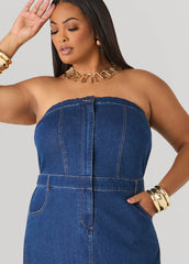 Tall Strapless Denim Paneled Maxi Dress Indigo | Ashley Stewart