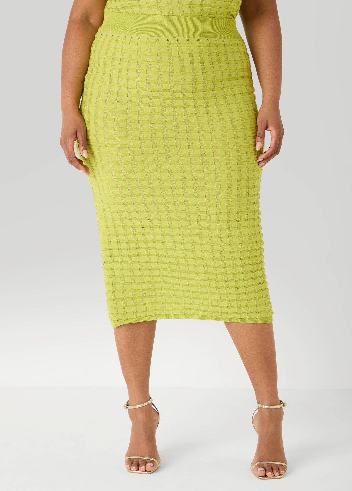 Textured Checked Midi Skirt Apple Green | Ashley Stewart