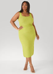 Textured Checked Midi Skirt Apple Green | Ashley Stewart