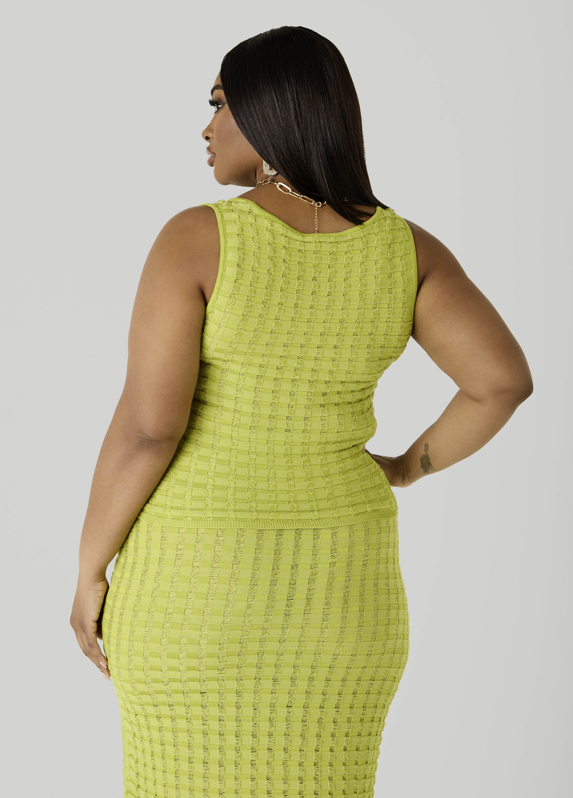 Textured Knit Checked Tank Apple Green | Ashley Stewart