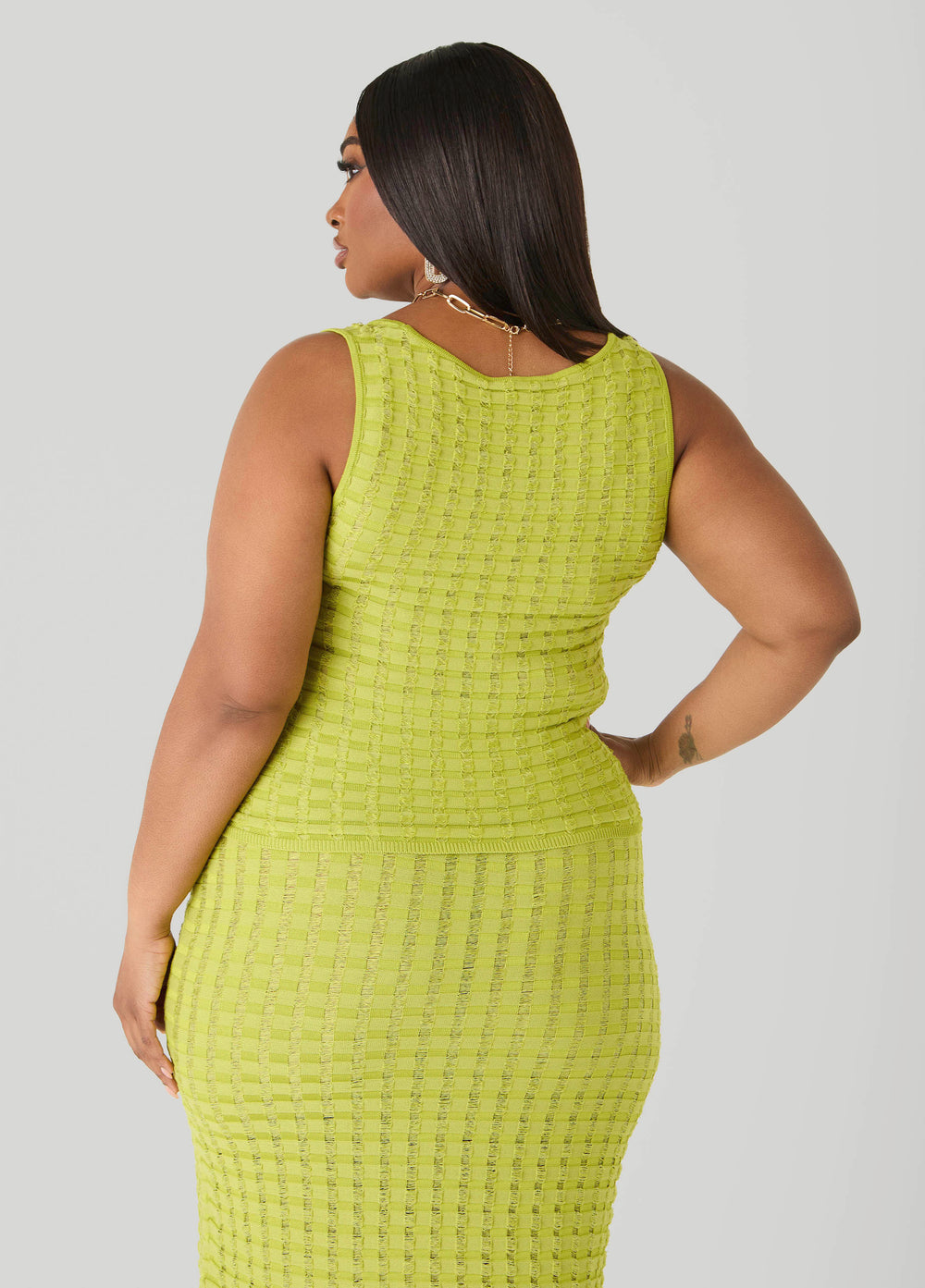 Textured Knit Checked Tank Apple Green | Ashley Stewart