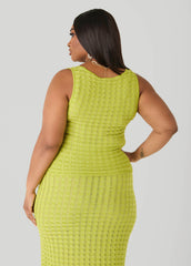 Textured Knit Checked Tank Apple Green | Ashley Stewart