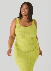 Textured Knit Checked Tank Apple Green | Ashley Stewart
