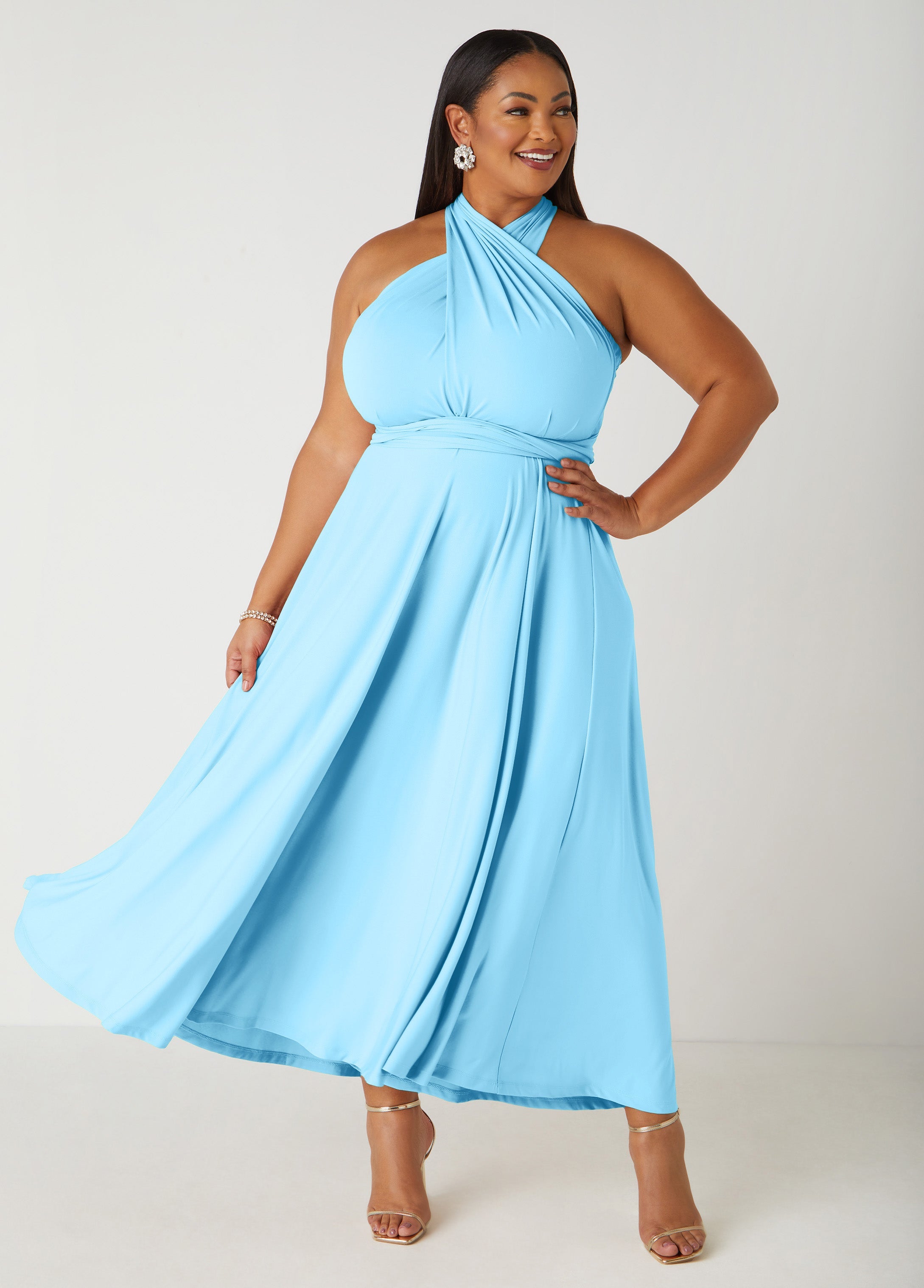 Multi Way Maxi Convertible Dress Lt Sky Blue | Ashley Stewart