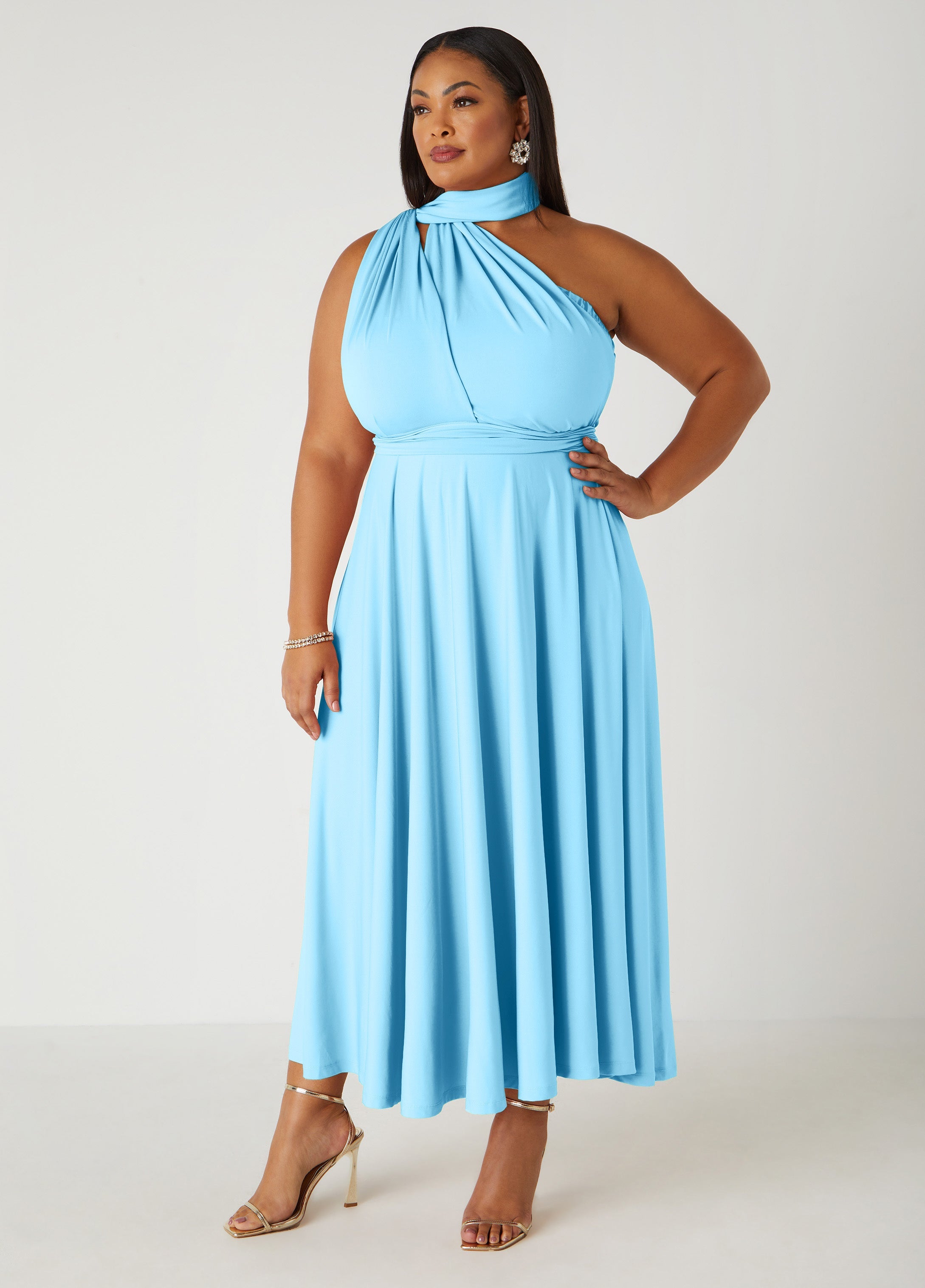 Multi Way Maxi Convertible Dress Lt Sky Blue | Ashley Stewart