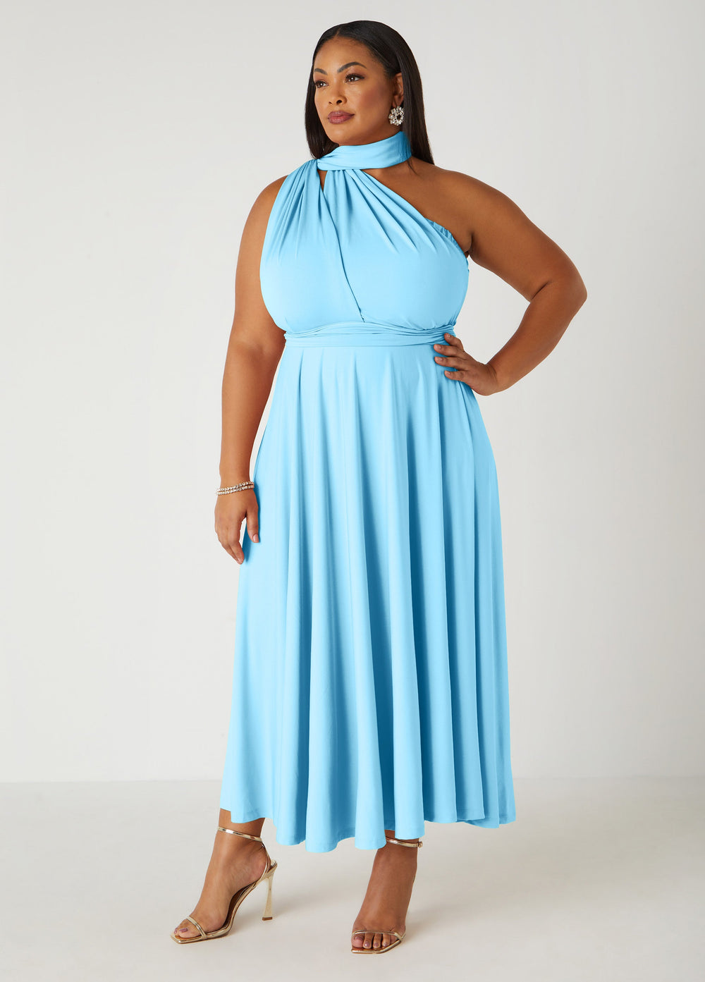 Multi Way Maxi Convertible Dress Lt Sky Blue | Ashley Stewart