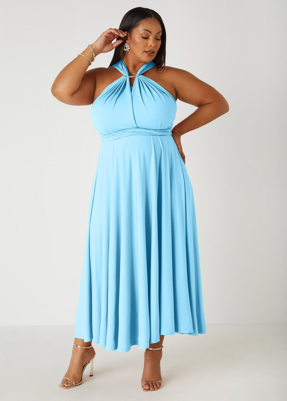Multi Way Maxi Convertible Dress Lt Sky Blue | Ashley Stewart