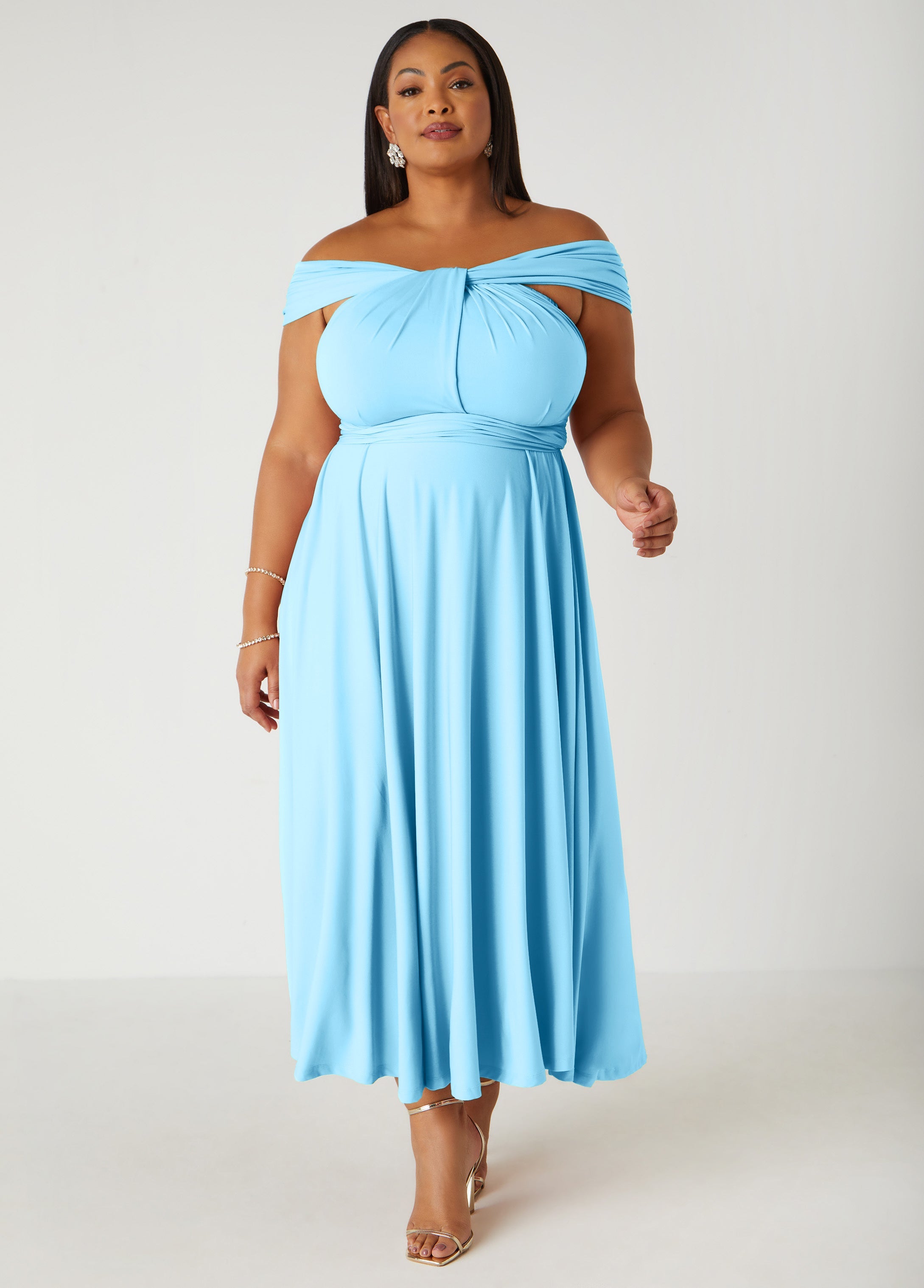 Multi Way Maxi Convertible Dress Lt Sky Blue | Ashley Stewart