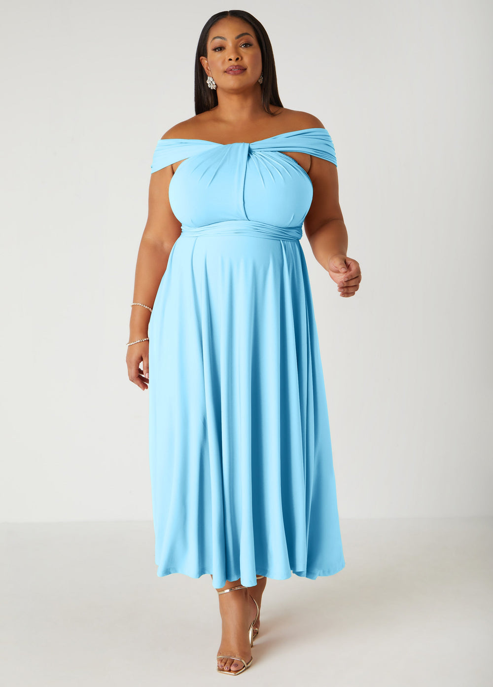 Multi Way Maxi Convertible Dress Lt Sky Blue | Ashley Stewart