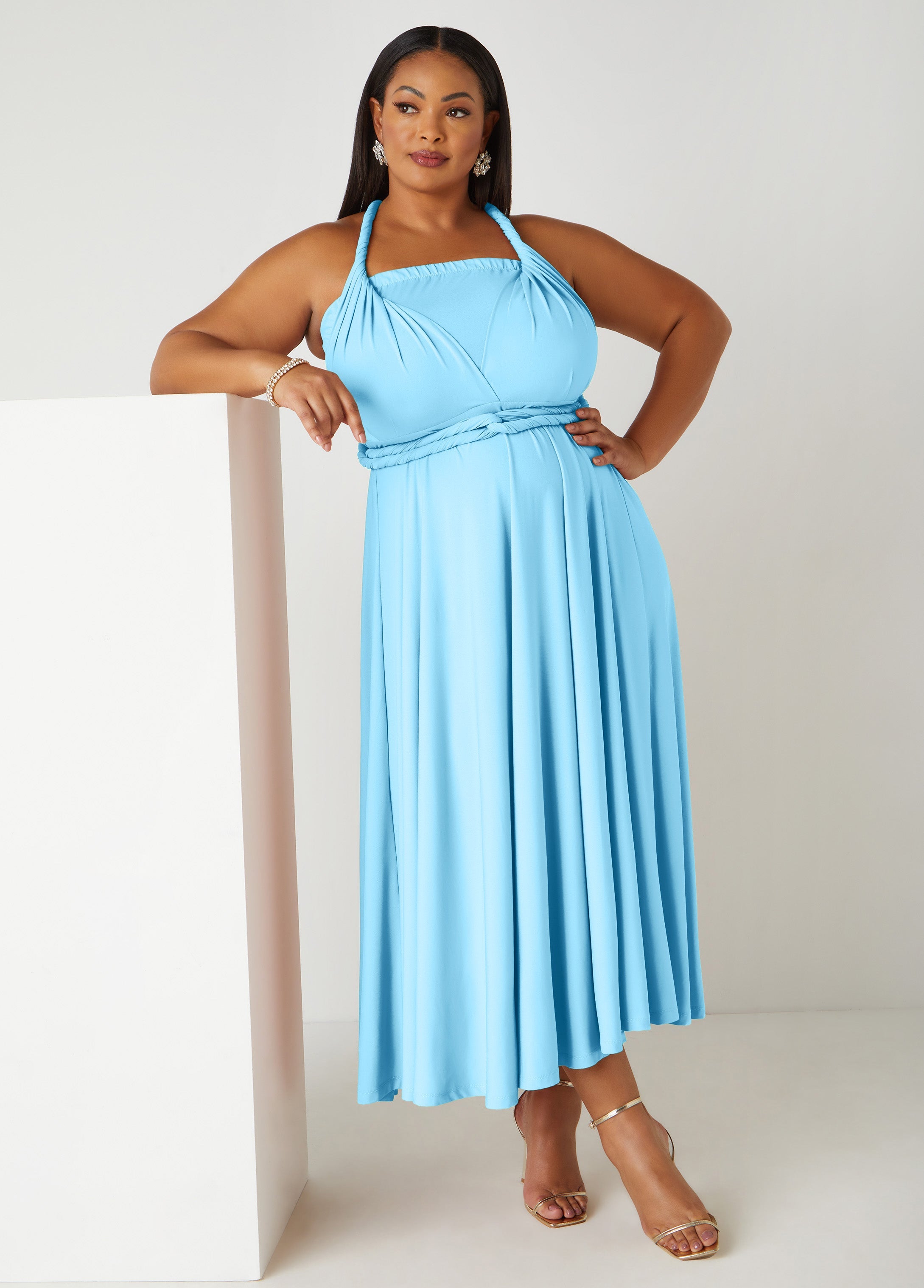Multi Way Maxi Convertible Dress Lt Sky Blue | Ashley Stewart