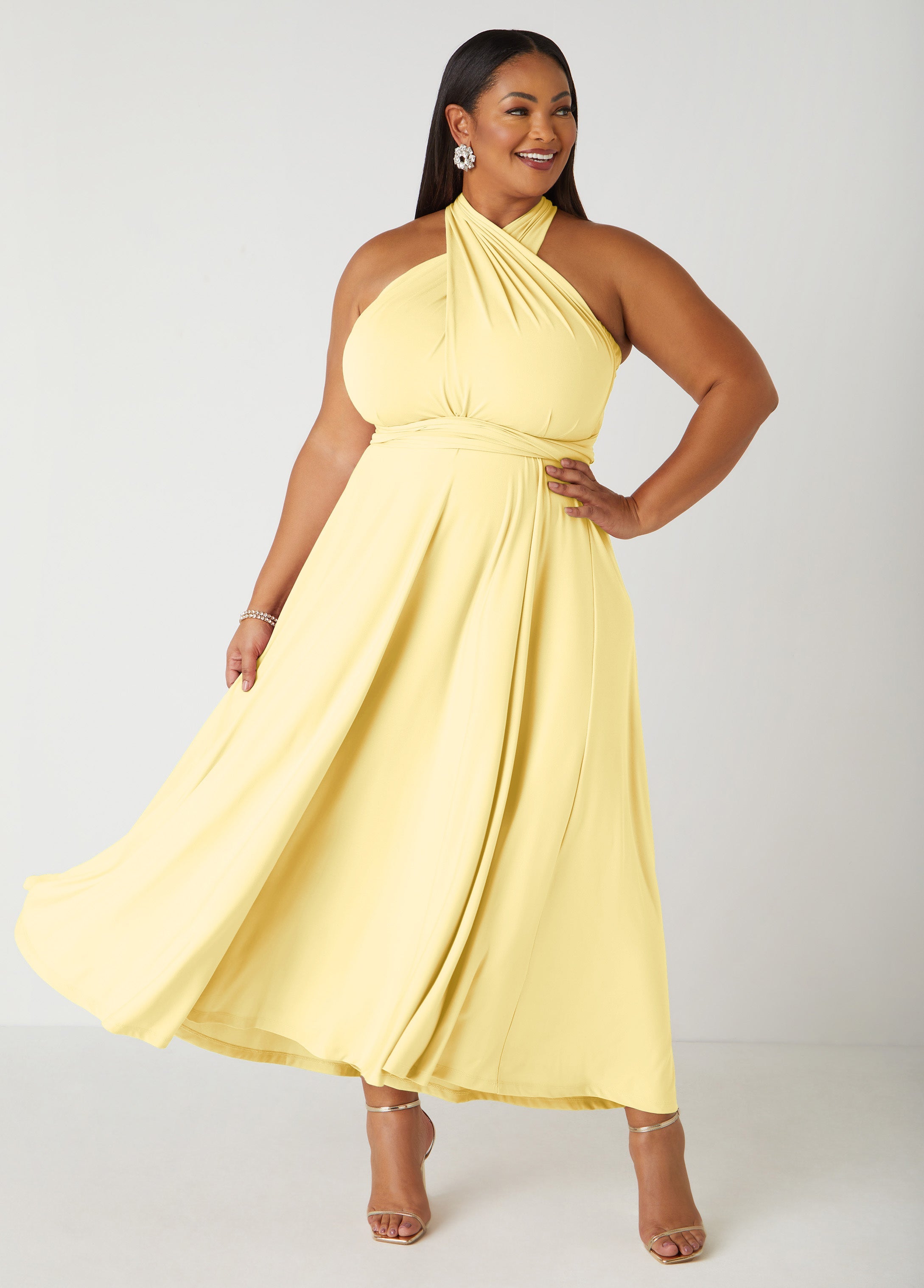 Multi Way Convertible Dress Light/Pastel Yellow | Ashley Stewart