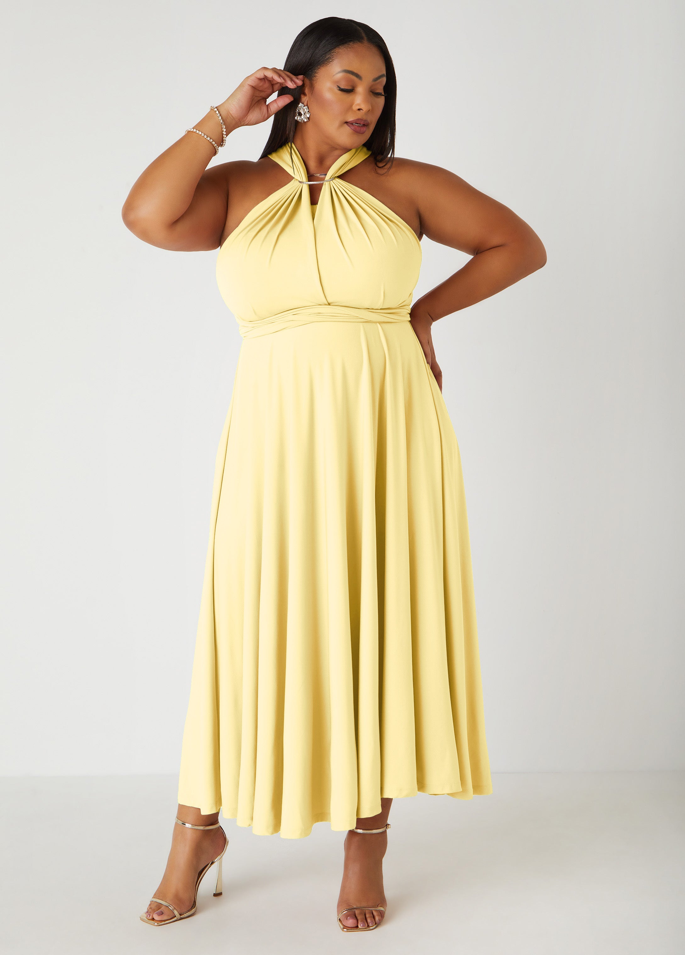 Multi Way Convertible Dress Light/Pastel Yellow | Ashley Stewart