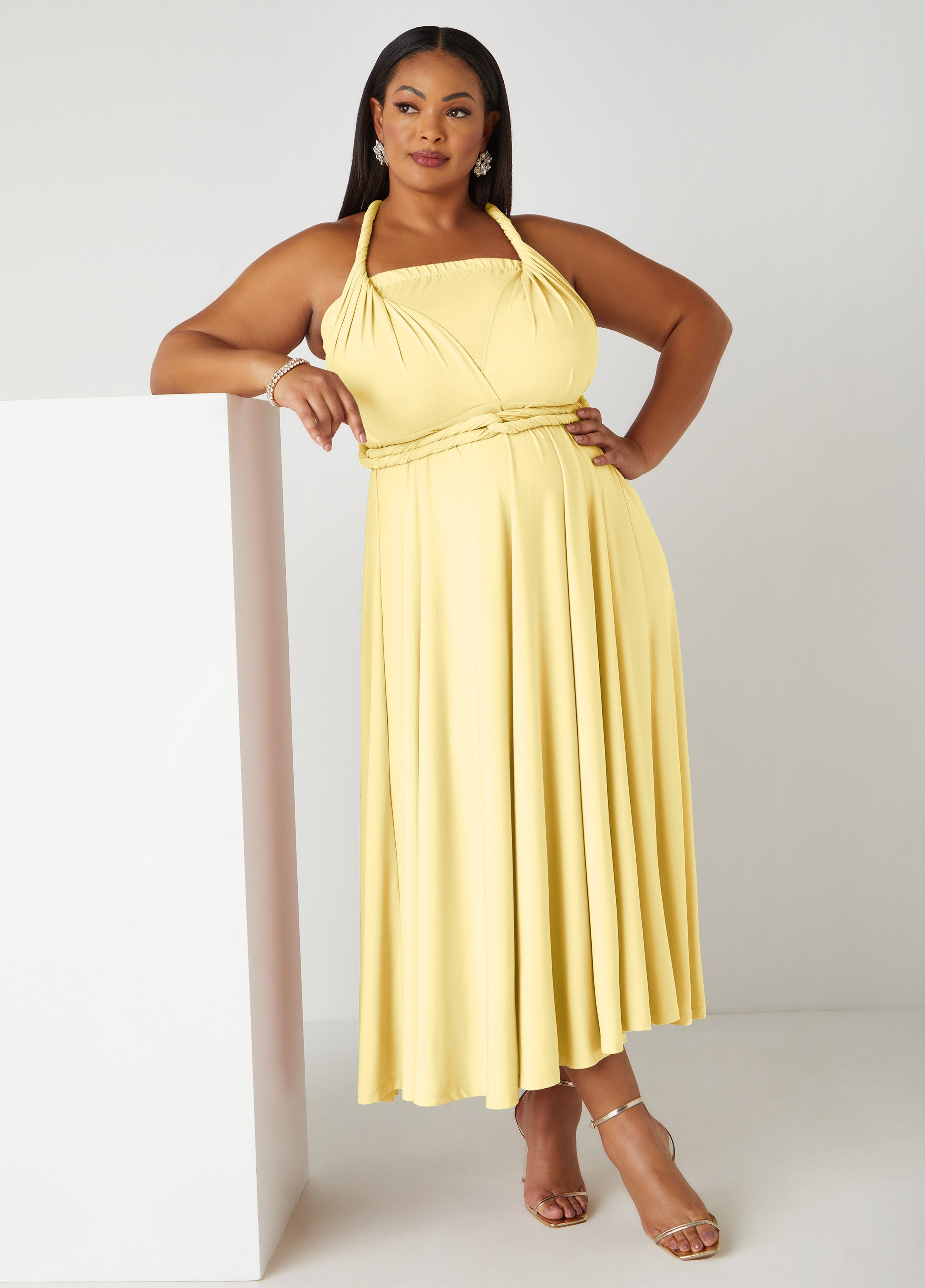 Multi Way Convertible Dress Light/Pastel Yellow | Ashley Stewart