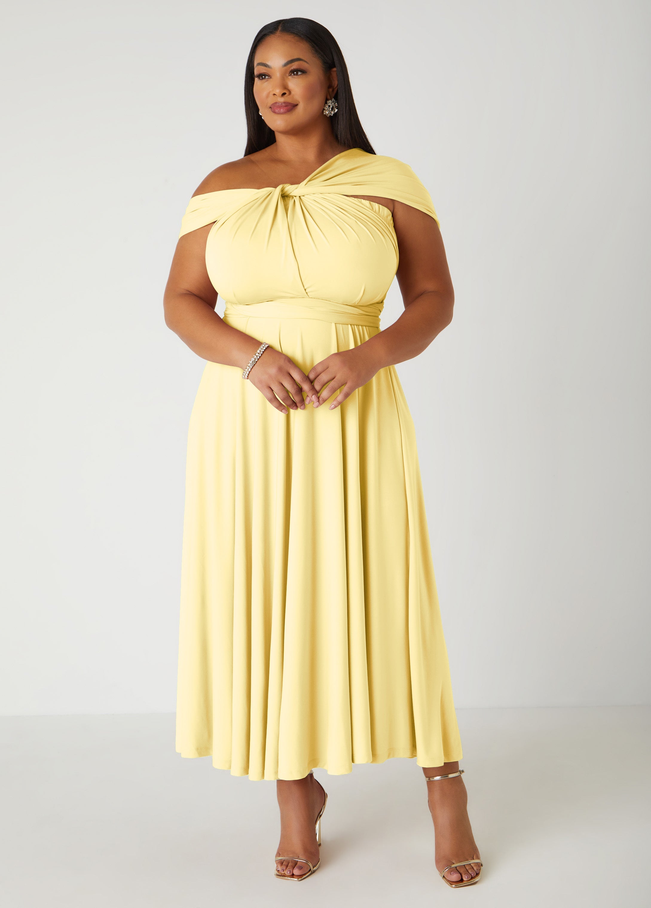 Multi Way Convertible Dress Light/Pastel Yellow | Ashley Stewart