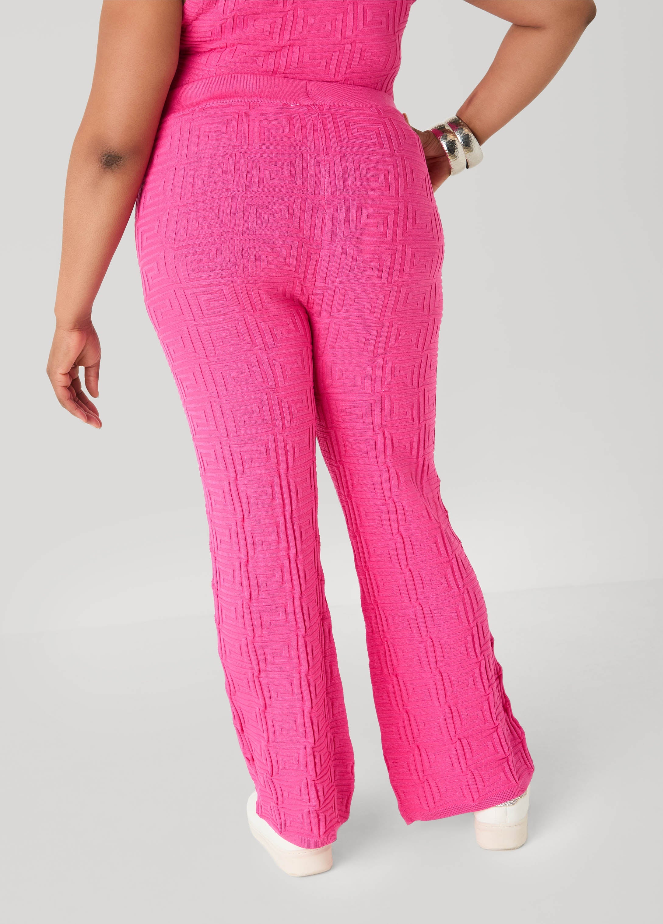 Jacquard Knit Flared Pants POWDER BLUE | Ashley Stewart