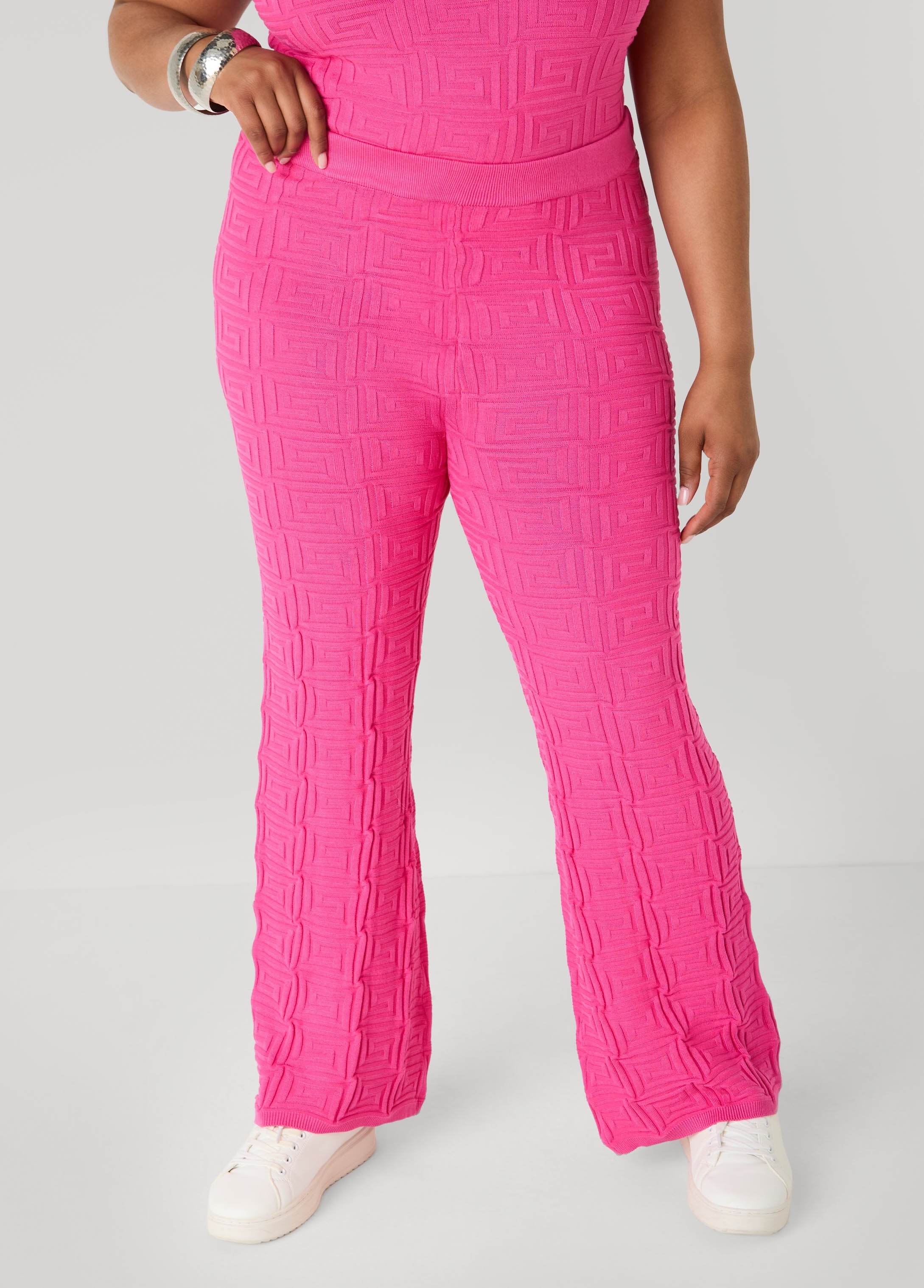 Jacquard Knit Flared Pants POWDER BLUE | Ashley Stewart