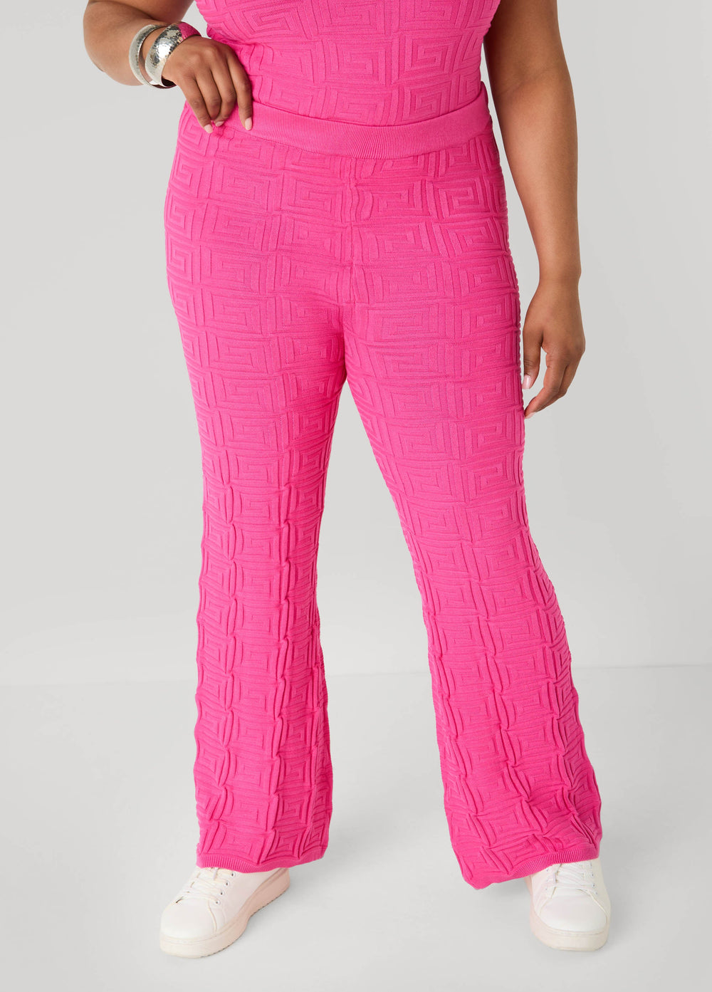 Jacquard Knit Flared Pants POWDER BLUE | Ashley Stewart