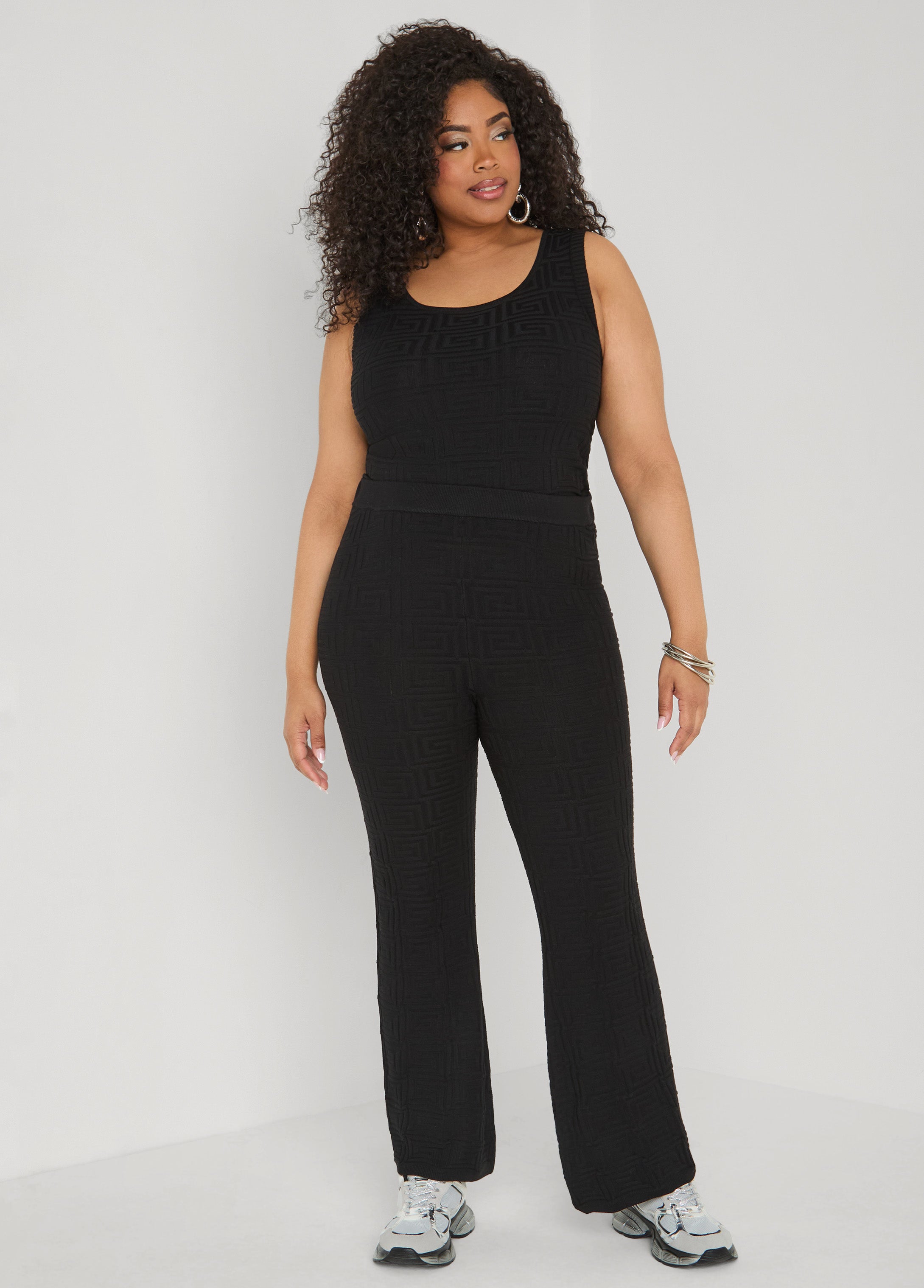 Jacquard Knit Flared Pants POWDER BLUE | Ashley Stewart