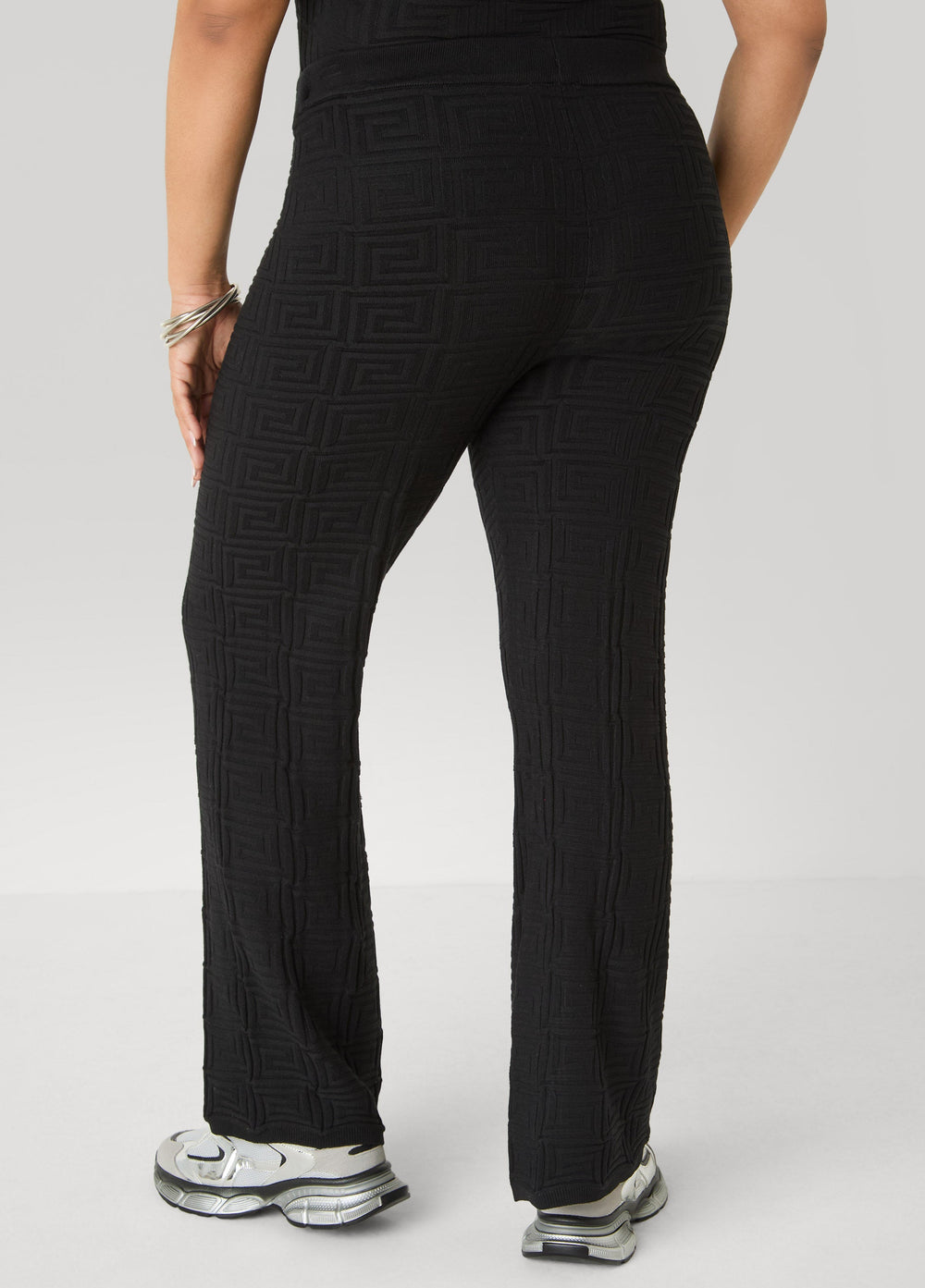 Jacquard Knit Flared Pants POWDER BLUE | Ashley Stewart