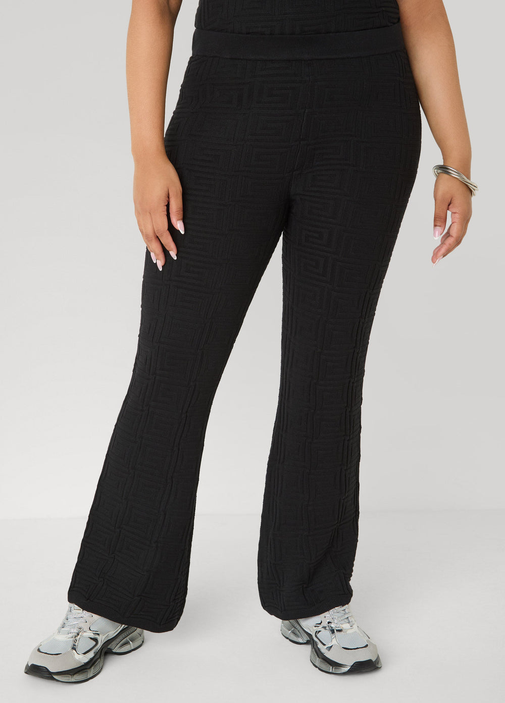 Jacquard Knit Flared Pants POWDER BLUE | Ashley Stewart